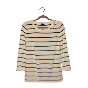 TALBOTS $78 White Striped Knit Tunic Sweater Lace-Up Detail PM‎
